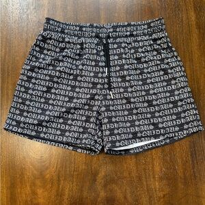 SQUIDHAUS Black White Logo Drawstring Athleisure 4” Mesh Shorts Men Large W29”
